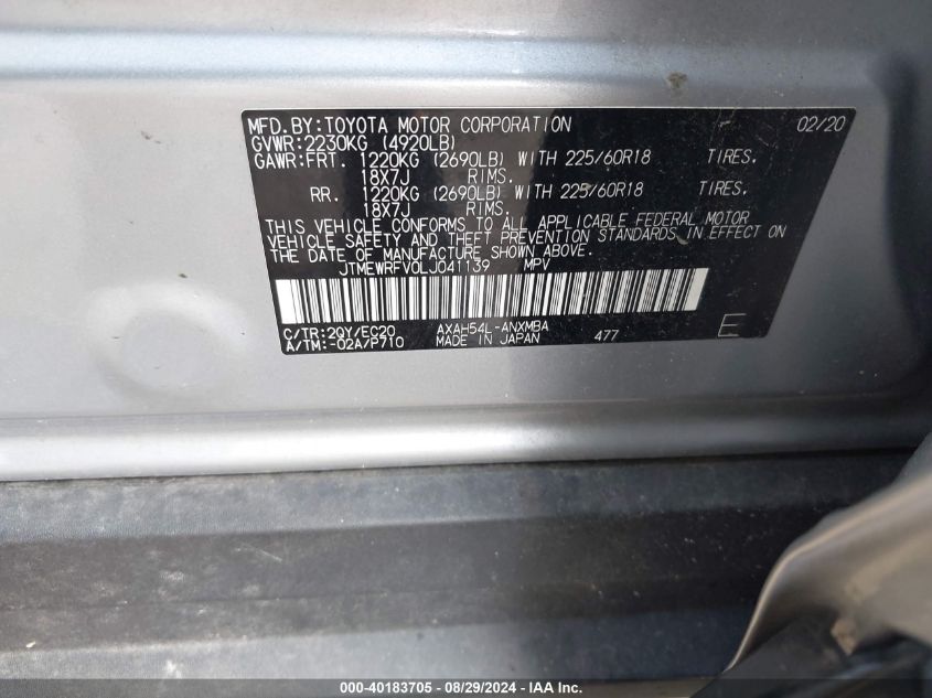 2020 TOYOTA RAV4 HYBRID XSE VIN: JTMEWRFV0LJ041139