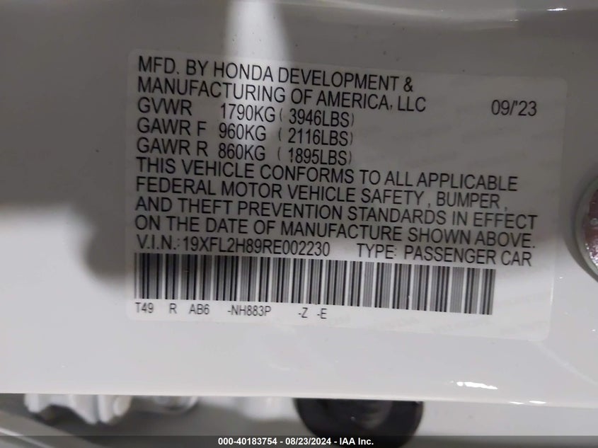 VIN 19XFL2H89RE002230 2024 HONDA CIVIC SPORT