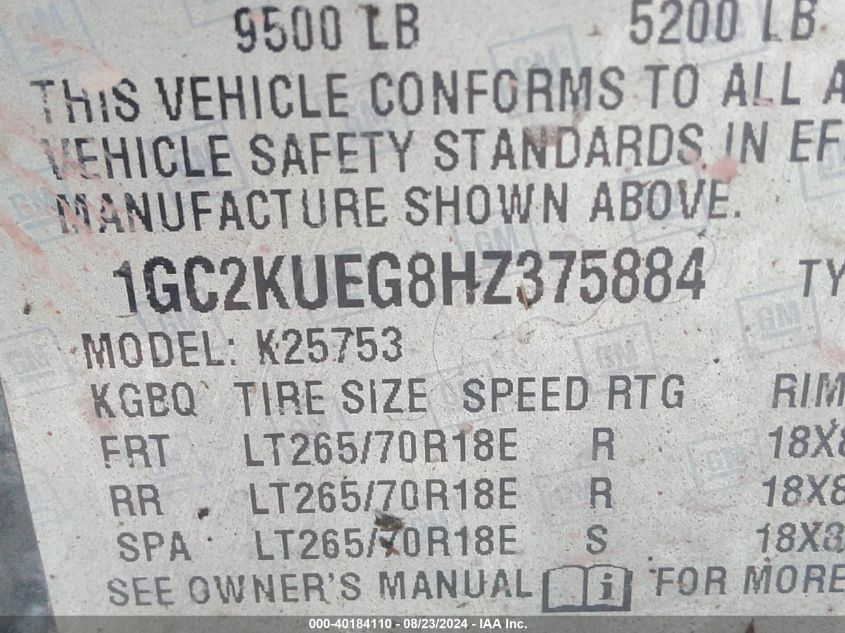 1GC2KUEG8HZ375884 2017 Chevrolet Silverado 2500Hd Wt