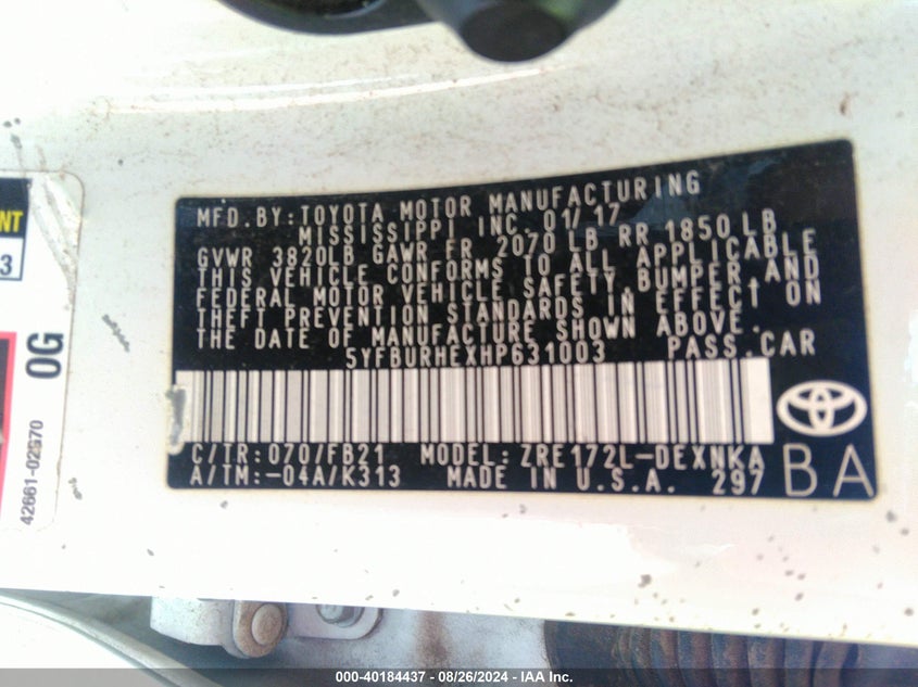 2017 TOYOTA COROLLA LE - 5YFBURHEXHP631003