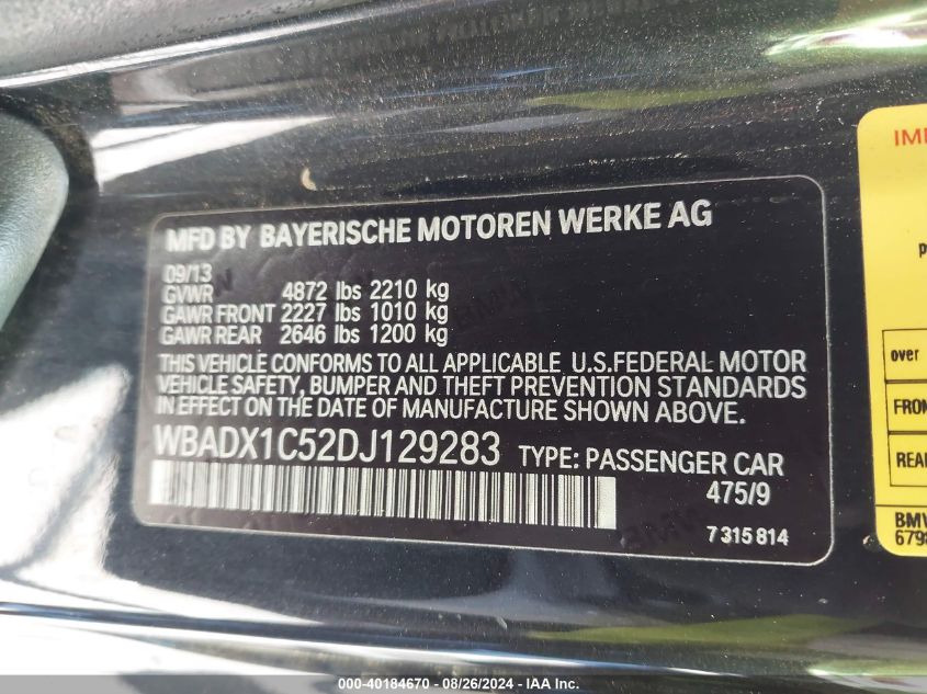 2013 BMW 335Is VIN: WBADX1C52DJ129283 Lot: 40184670