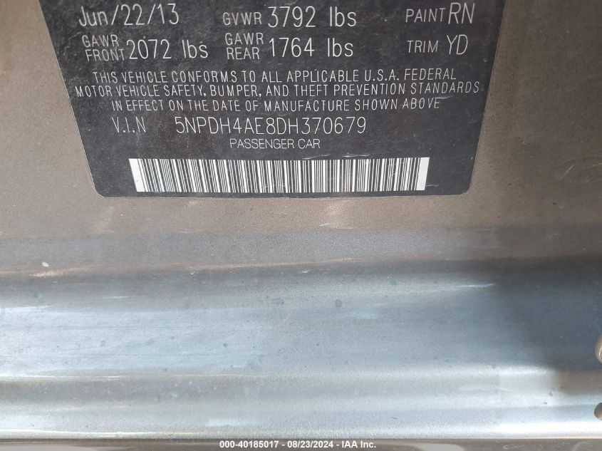 5NPDH4AE8DH370679 2013 Hyundai Elantra Gls