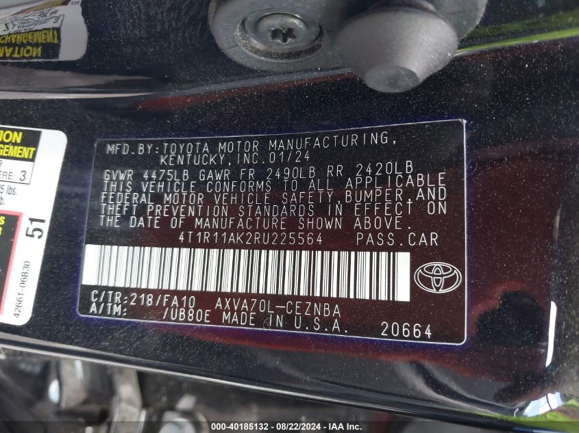 4T1R11AK2RU225564 2024 Toyota Camry Le