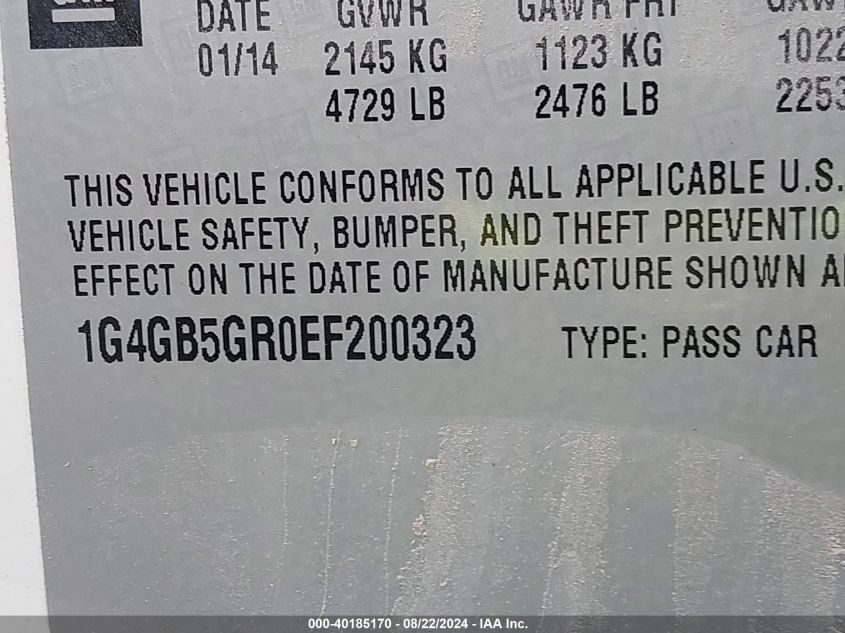 2014 Buick Lacrosse Leather Group VIN: 1G4GB5GR0EF200323 Lot: 40185170