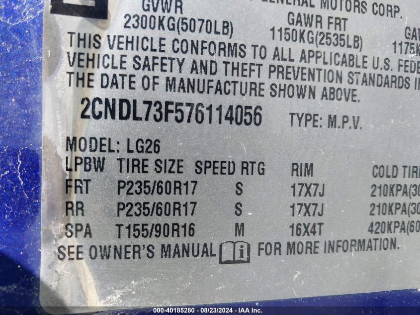 2CNDL73F576114056 2007 Chevrolet Equinox Lt