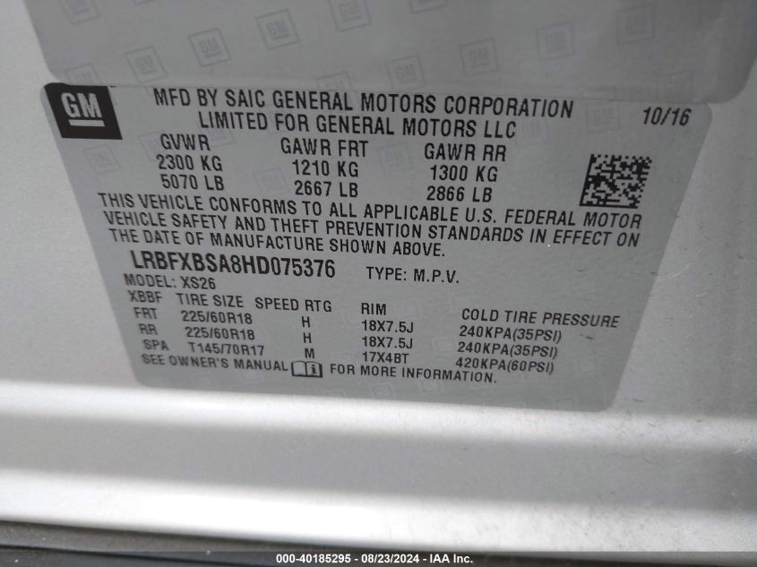 LRBFXBSA8HD075376 2017 Buick Envision Essence