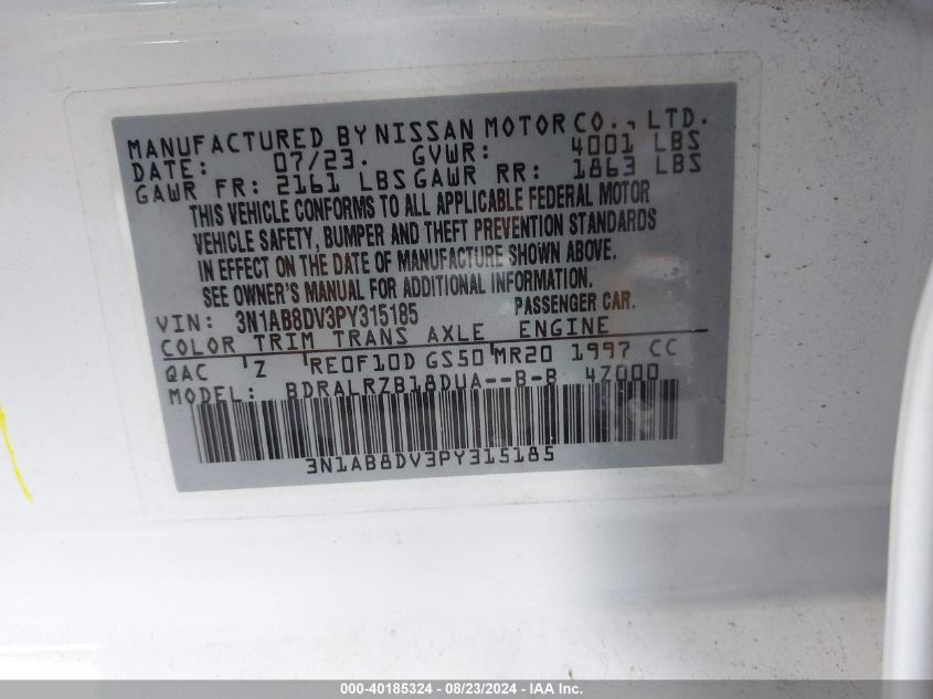 2023 NISSAN SENTRA SR - 3N1AB8DV3PY315185