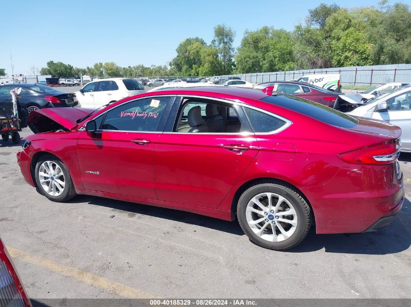 2019 Ford Fusion Hybrid Sel VIN: 3FA6P0MU9KR262370 Lot: 40185329