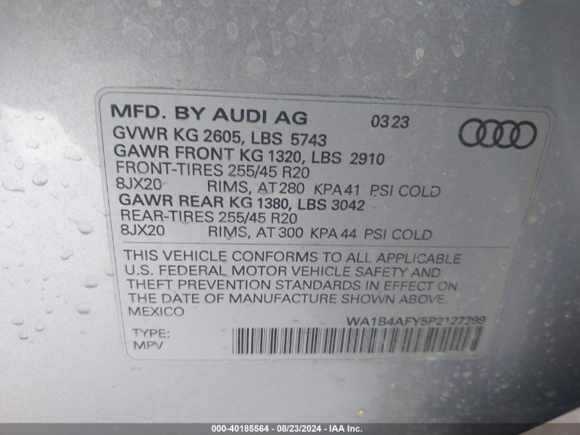 2023 Audi Sq5 Premium Plus Tfsi Quattro Tiptronic VIN: WA1B4AFY5P2127299 Lot: 40185564