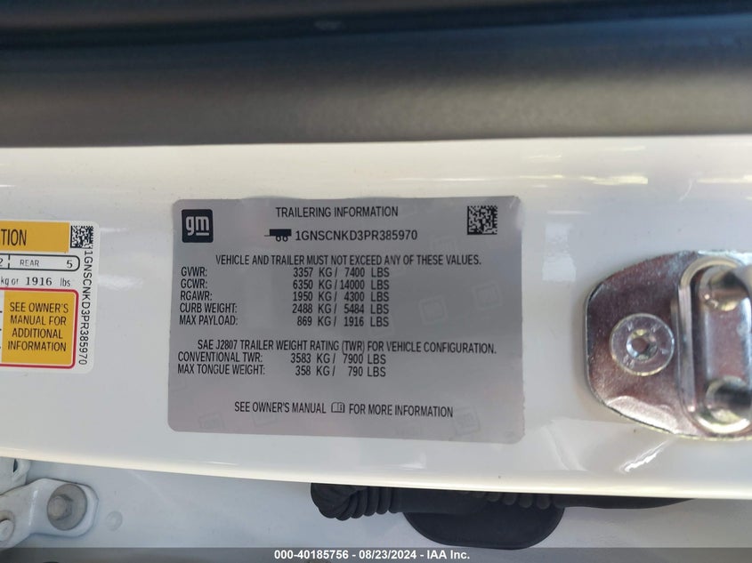 2023 Chevrolet Tahoe 2Wd Lt VIN: 1GNSCNKD3PR385970 Lot: 40185756