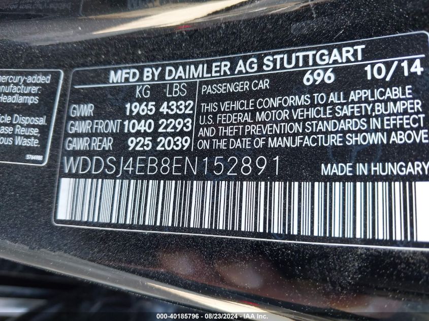 WDDSJ4EB8EN152891 2014 Mercedes-Benz Cla 250