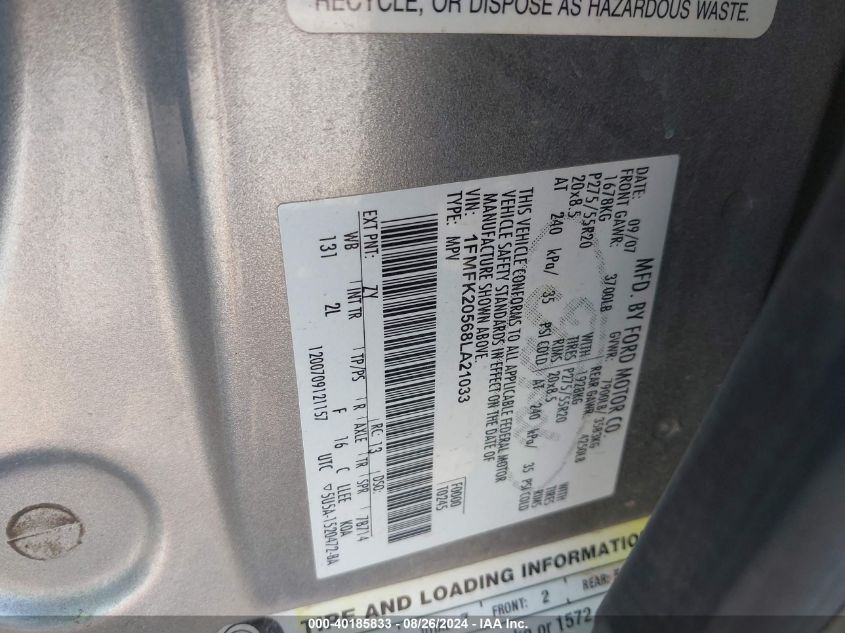 2008 Ford Expedition El Limited VIN: 1FMFK20568LA21033 Lot: 40185833