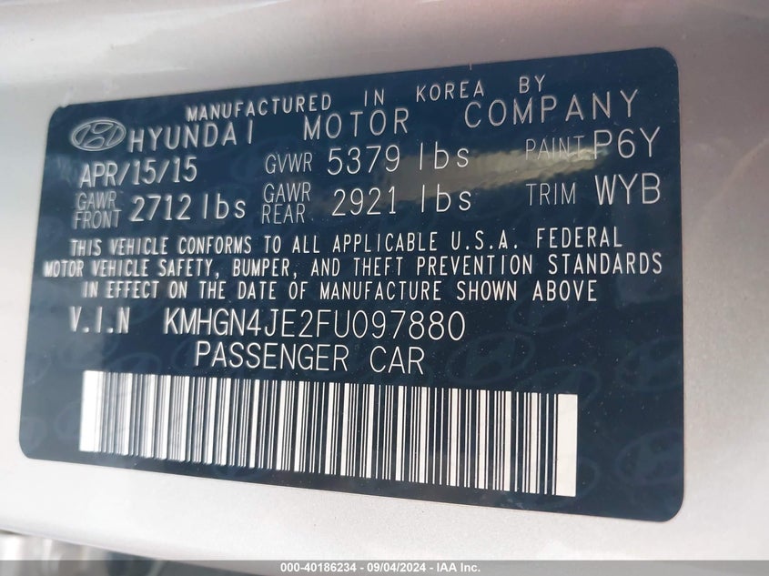 2015 HYUNDAI GENESIS 3.8L - KMHGN4JE2FU097880