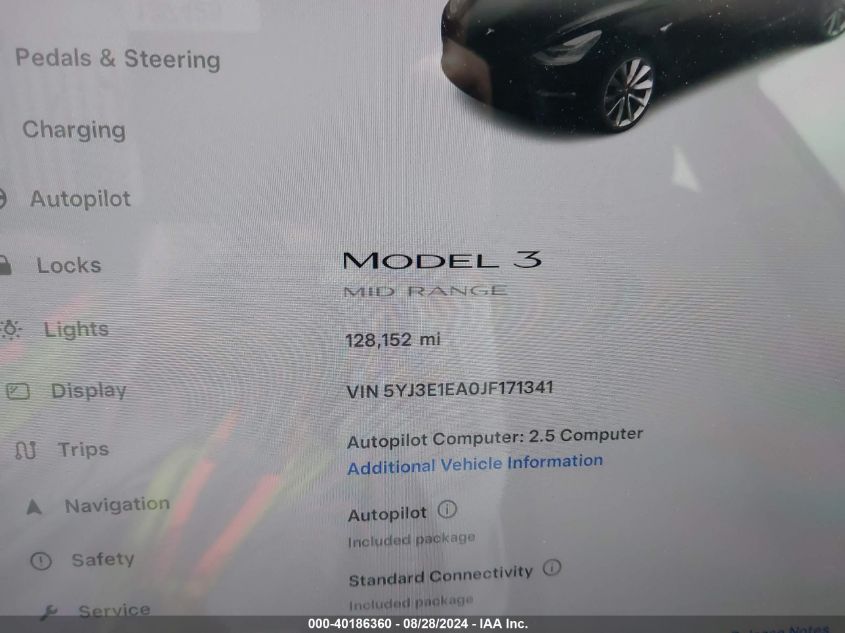 2018 Tesla Model 3 Long Range/Mid Range VIN: 5YJ3E1EA0JF171341 Lot: 40186360