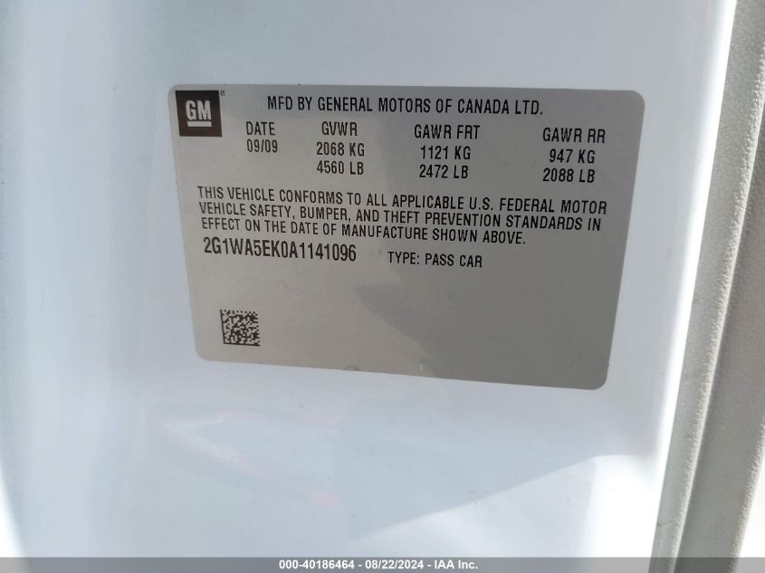 2010 Chevrolet Impala Ls VIN: 2G1WA5EK0A1141096 Lot: 40186464