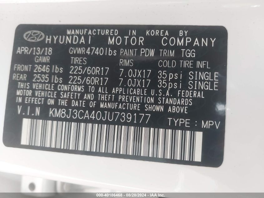 KM8J3CA40JU739177 2018 Hyundai Tucson Sel