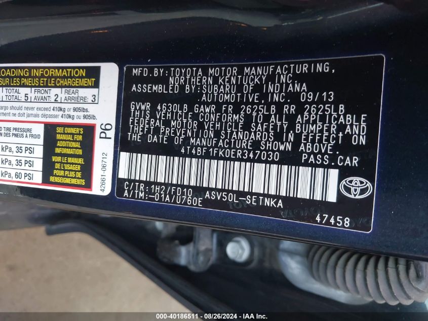 4T4BF1FK0ER347030 2014 Toyota Camry Le