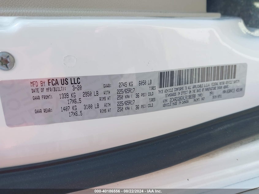 2020 DODGE GRAND CARAVAN SE - 2C4RDGBGXLR198398