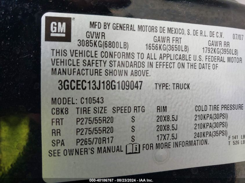 3GCEC13J18G109047 2008 Chevrolet Silverado 1500 Lt1