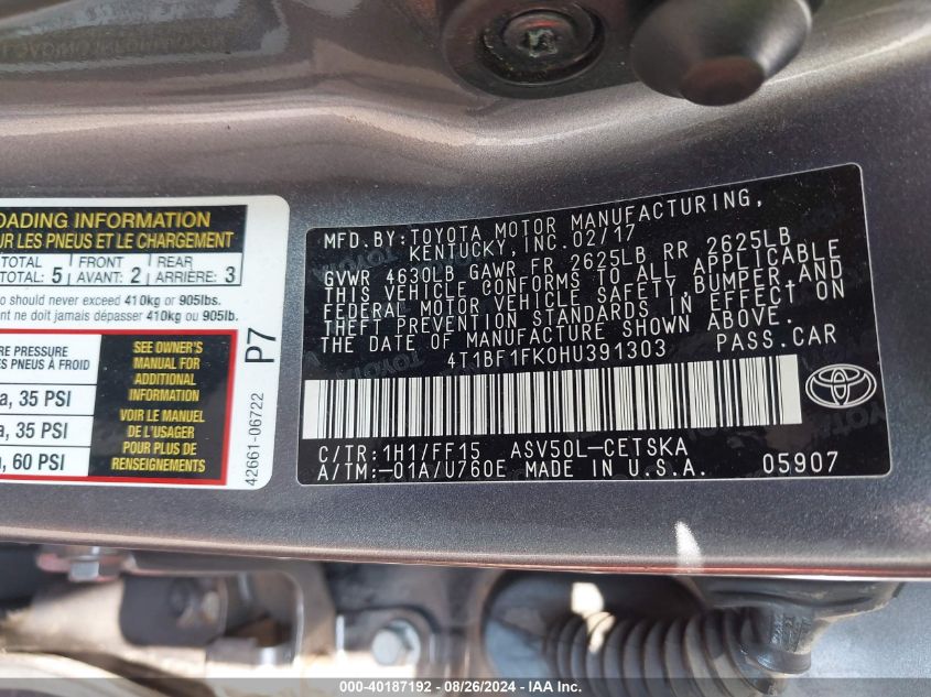 4T1BF1FK0HU391303 2017 Toyota Camry Se