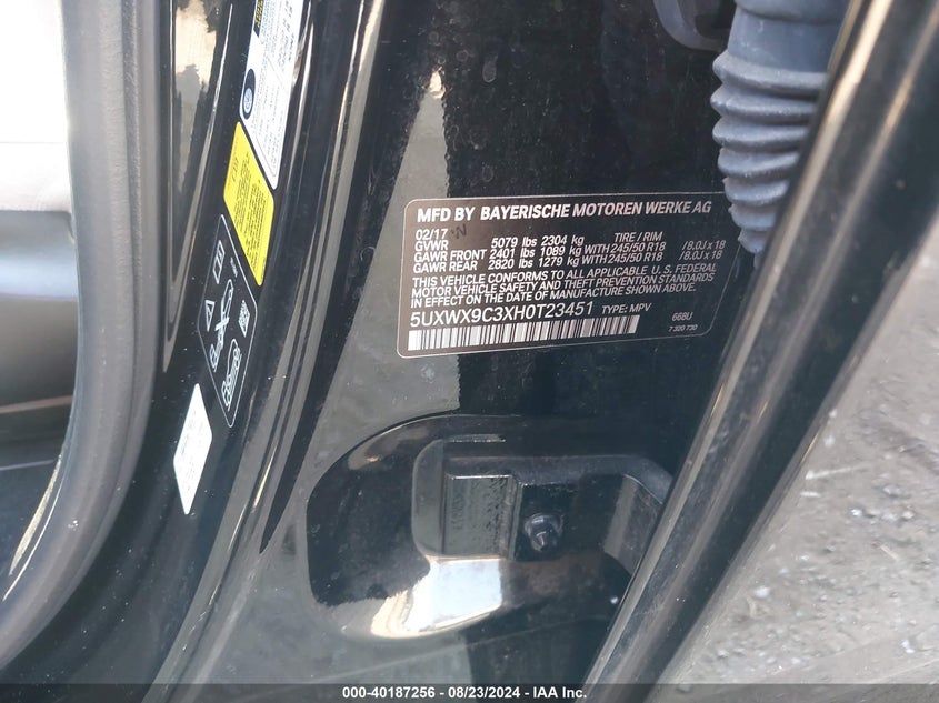 2017 BMW X3 xDrive28I VIN: 5UXWX9C3XH0T23451 Lot: 40187256