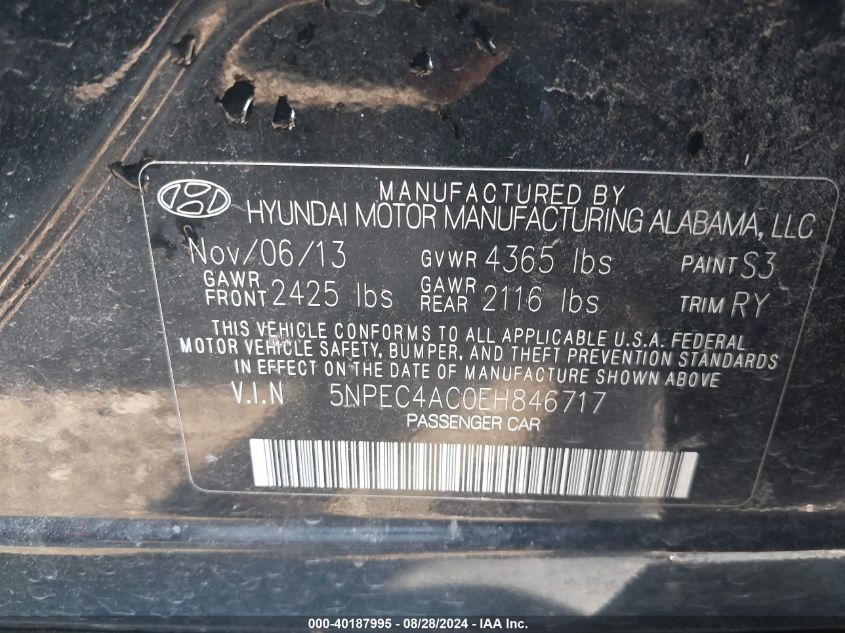 2014 HYUNDAI SONATA LIMITED - 5NPEC4AC0EH846717