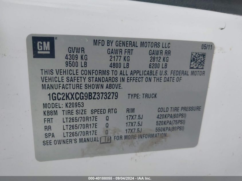 1GC2KXCG9BZ373279 2011 Chevrolet Silverado 2500Hd Lt