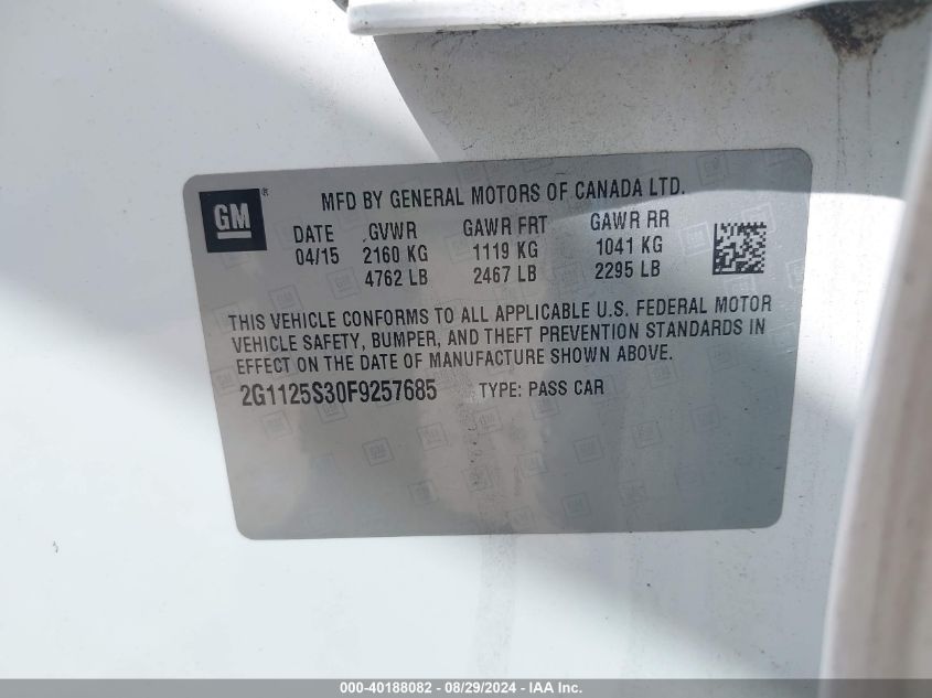 2G1125S30F9257685 2015 Chevrolet Impala 2Lt