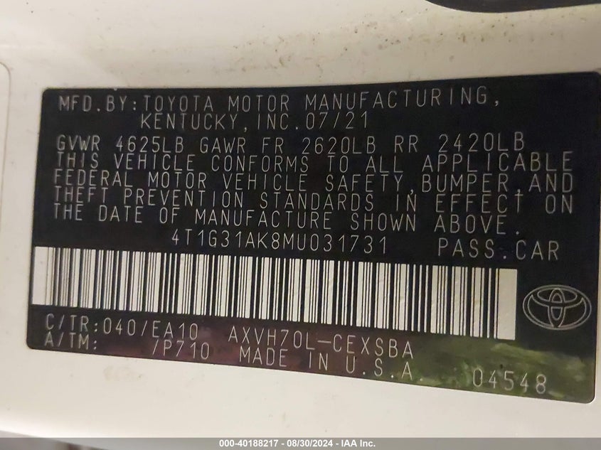 2021 TOYOTA CAMRY SE HYBRID - 4T1G31AK8MU031731