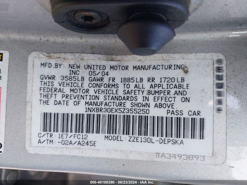 2005 Toyota Corolla S VIN: 1NXBR30EX5Z355250 Lot: 40188390