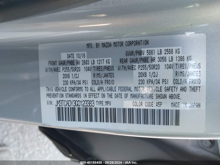 2016 MAZDA CX-9 GRAND TOURING - JM3TCADY3G0123383