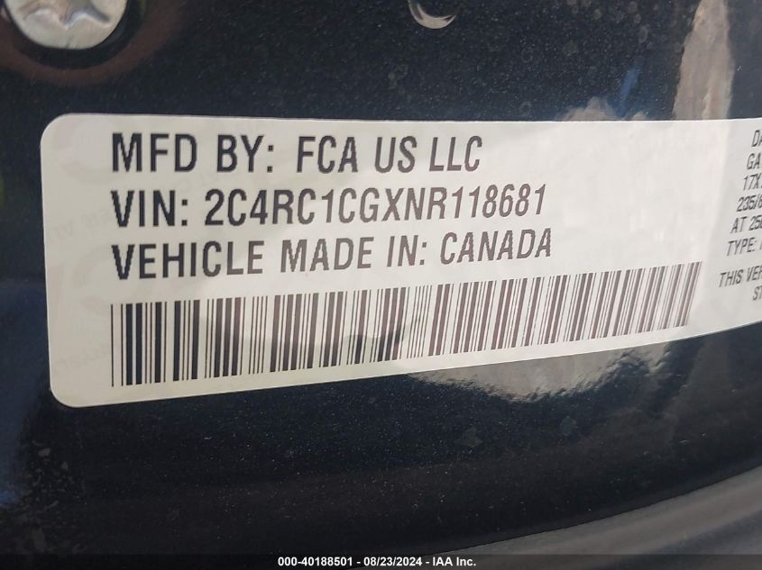 2022 Chrysler Voyager Lx VIN: 2C4RC1CGXNR118681 Lot: 40188501