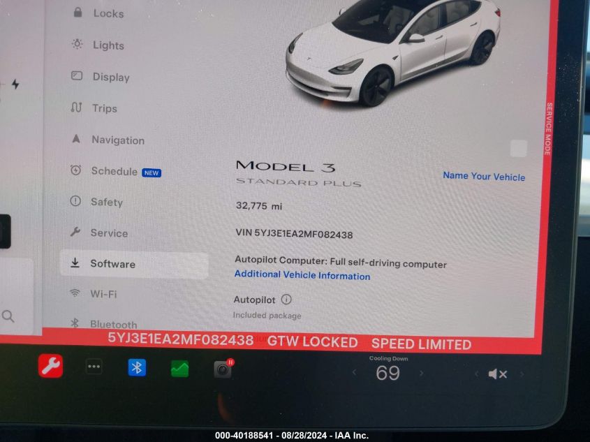 2021 Tesla Model 3 Standard Range Plus Rear-Wheel Drive VIN: 5YJ3E1EA2MF082438 Lot: 40188541