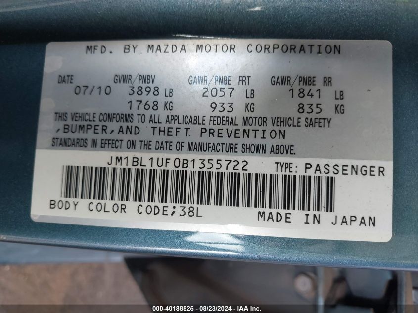 JM1BL1UF0B1355722 2011 Mazda Mazda3 I Sport