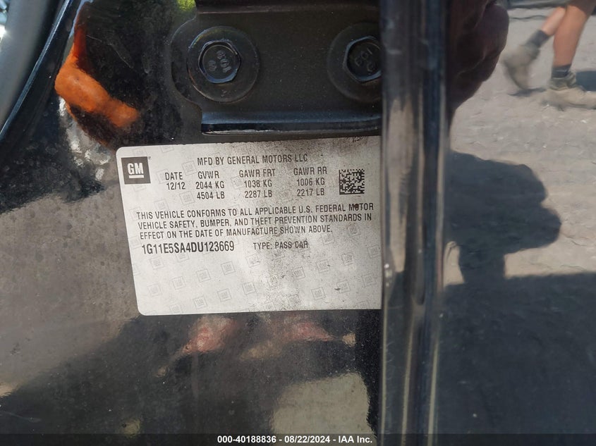 2013 Chevrolet Malibu 2Lt VIN: 1G11E5SA4DU123669 Lot: 40188836