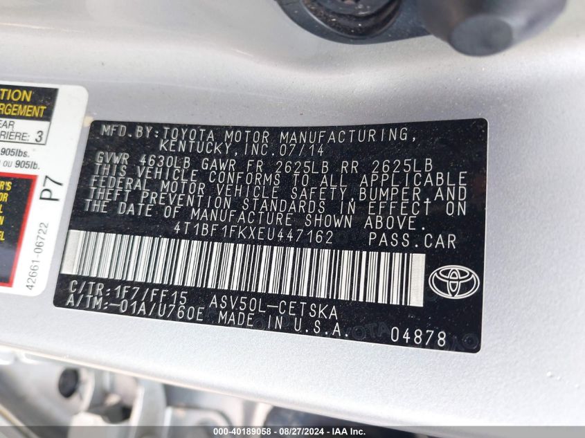 2014 TOYOTA CAMRY SE - 4T1BF1FKXEU447162