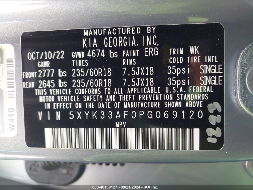 2023 Kia Sportage Ex VIN: 5XYK33AF0PG069120 Lot: 40189127