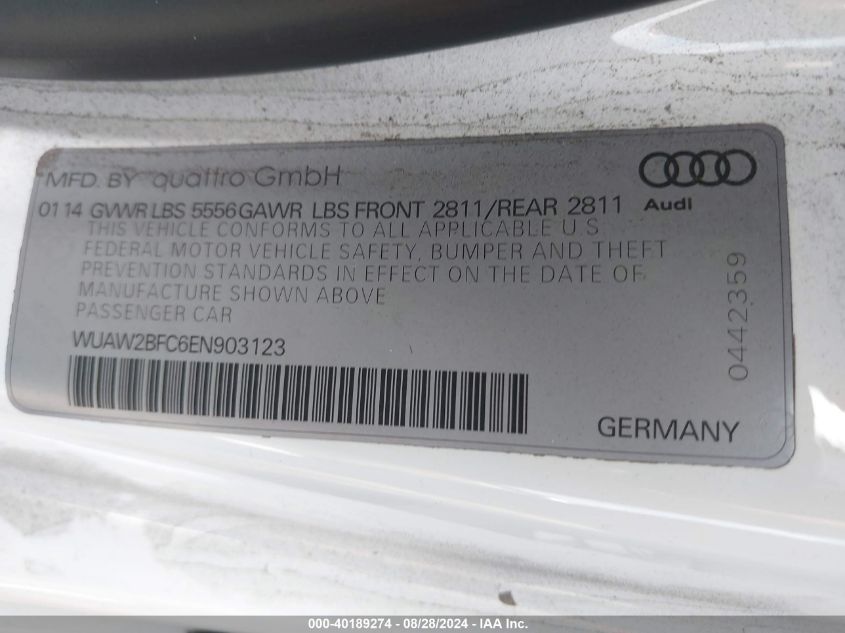 WUAW2BFC6EN903123 2014 Audi Rs 7 4.0T Prestige