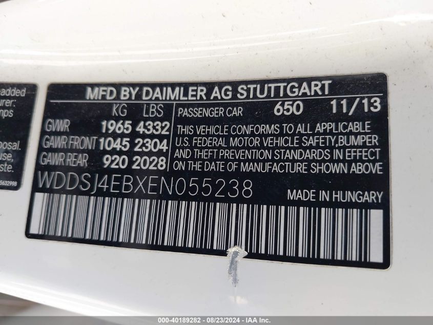 WDDSJ4EBXEN055238 2014 Mercedes-Benz Cla 250