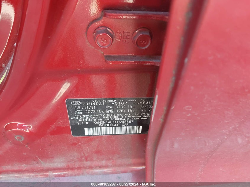 KMHDH4AE1CU245667 2012 Hyundai Elantra Limited (Ulsan Plant)
