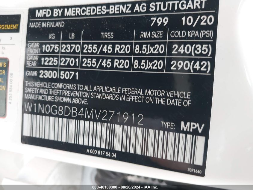 W1N0G8DB4MV271912 2021 Mercedes-Benz Glc 300 Suv