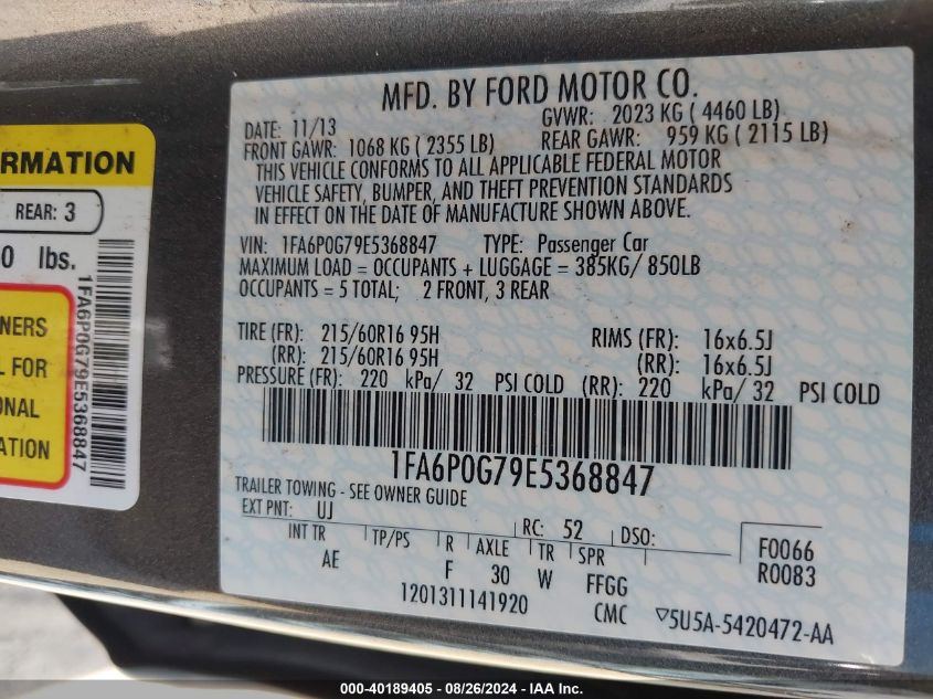 2014 FORD FUSION S - 1FA6P0G79E5368847