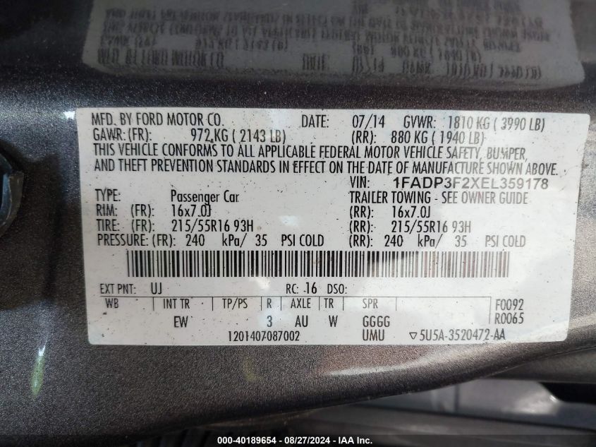 2014 FORD FOCUS SE - 1FADP3F2XEL359178