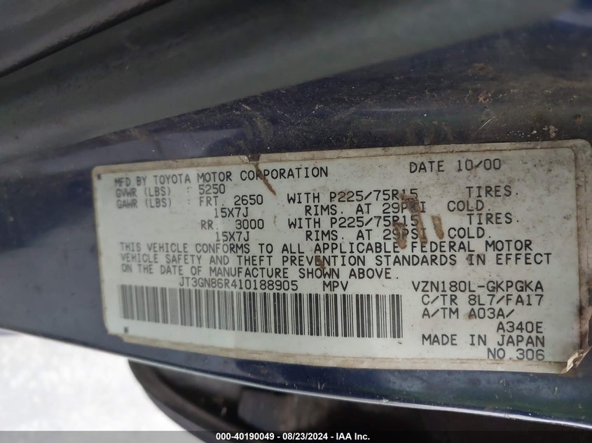 JT3GN86R410188905 2001 Toyota 4Runner Sr5 V6