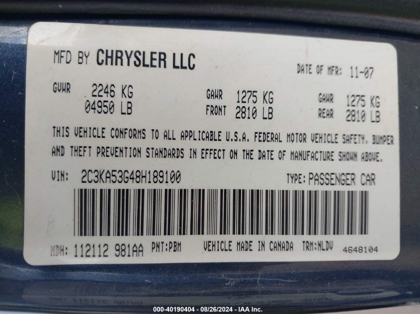 2C3KA53G48H189100 2008 Chrysler 300 Touring