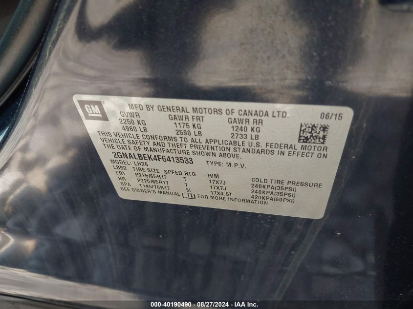 2GNALBEK4F6413533 2015 Chevrolet Equinox 1Lt