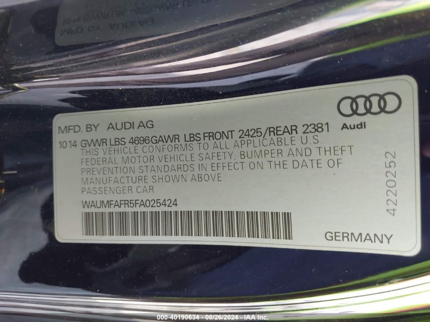 WAUMFAFR5FA025424 2015 Audi A5 2.0T Premium