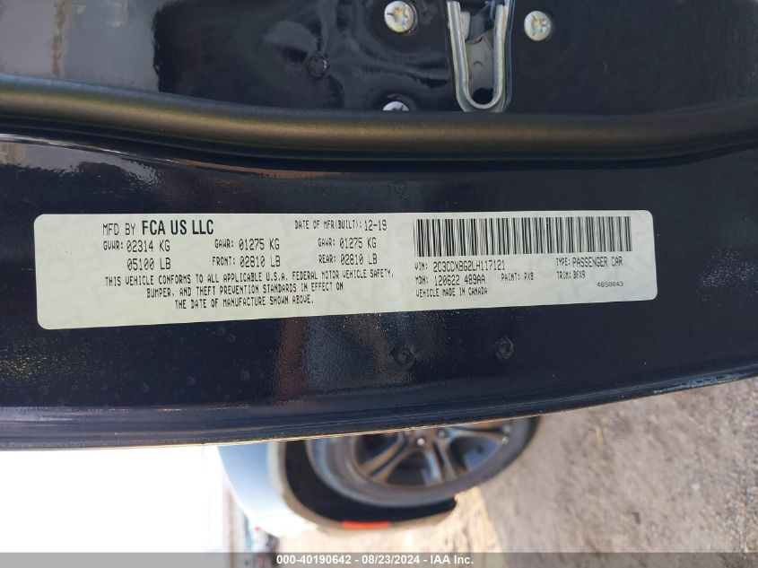 2020 Dodge Charger Sxt Rwd VIN: 2C3CDXBG2LH117121 Lot: 40190642