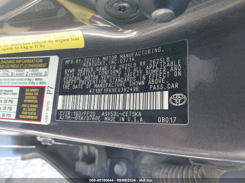 VIN 4T1BF1FK9EU382496 2014 TOYOTA CAMRY no.9