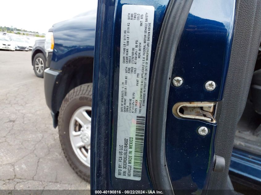 2020 Ram 3500 Tradesman 4X4 8' Box VIN: 3C63R3GJ6LG184502 Lot: 40190816